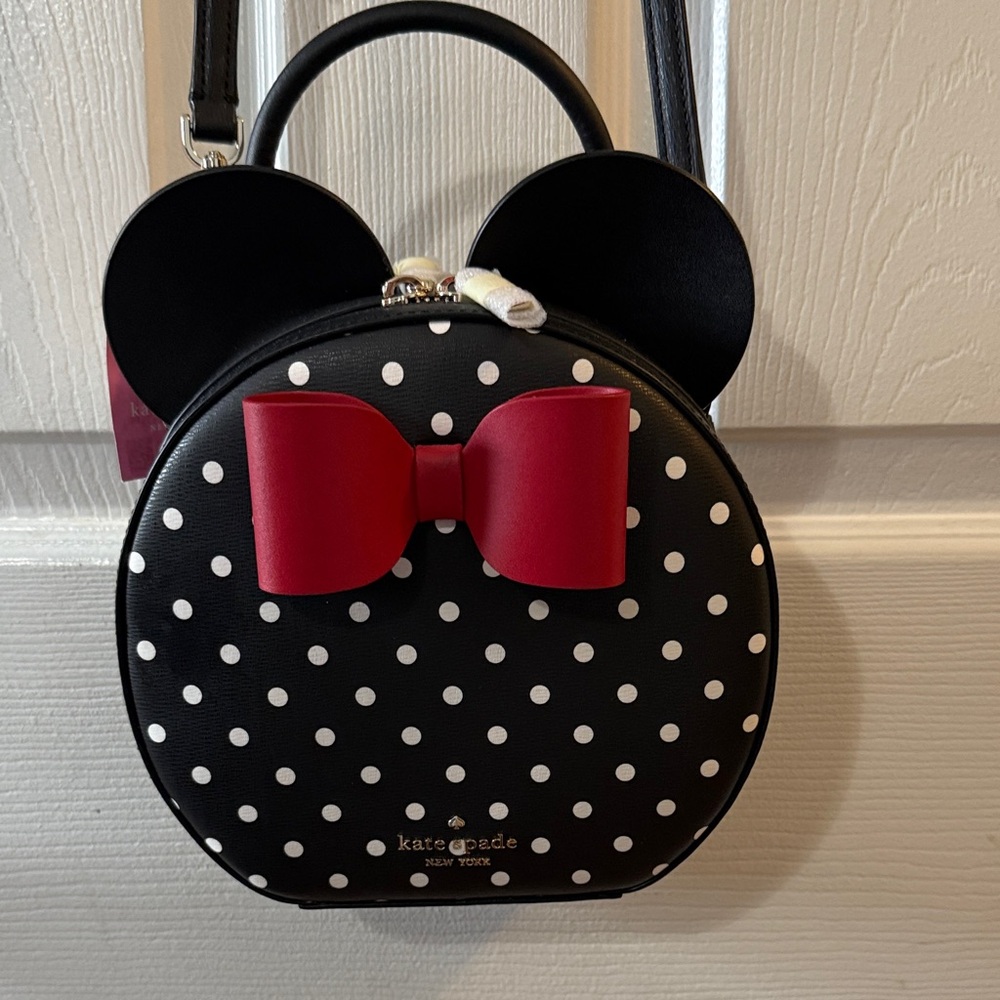 Kate Spade Black and White Polka Dot Bag with Red Bow